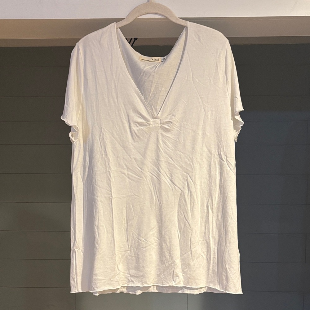 Johnny Was White V-Neck Short Sleeve‎ Top